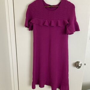 ANN TAYLOR KNIT Magenta Ruffle Dress